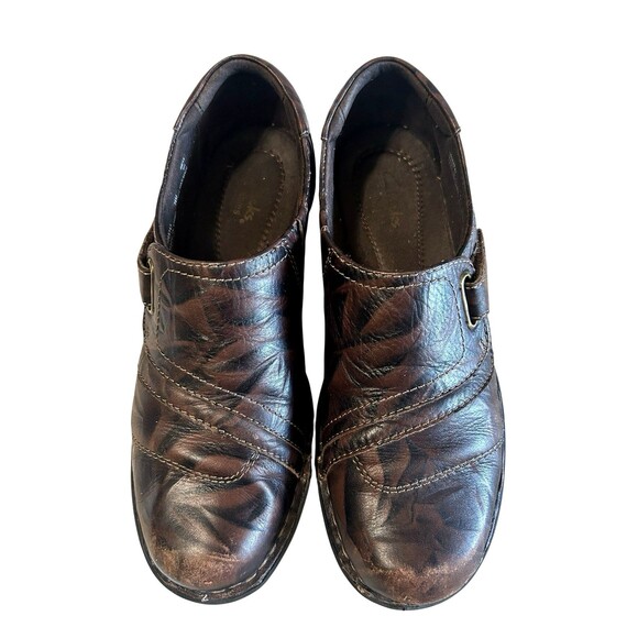 Clarks Womens Bedabbles Crinkle Leather Brown Loafer Hook & Loop Comfort 7.5M - Picture 5 of 13